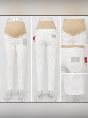 A:Glow Maternity White Jeggings Size 4 Skinny Stretch Full Belly Band NWT